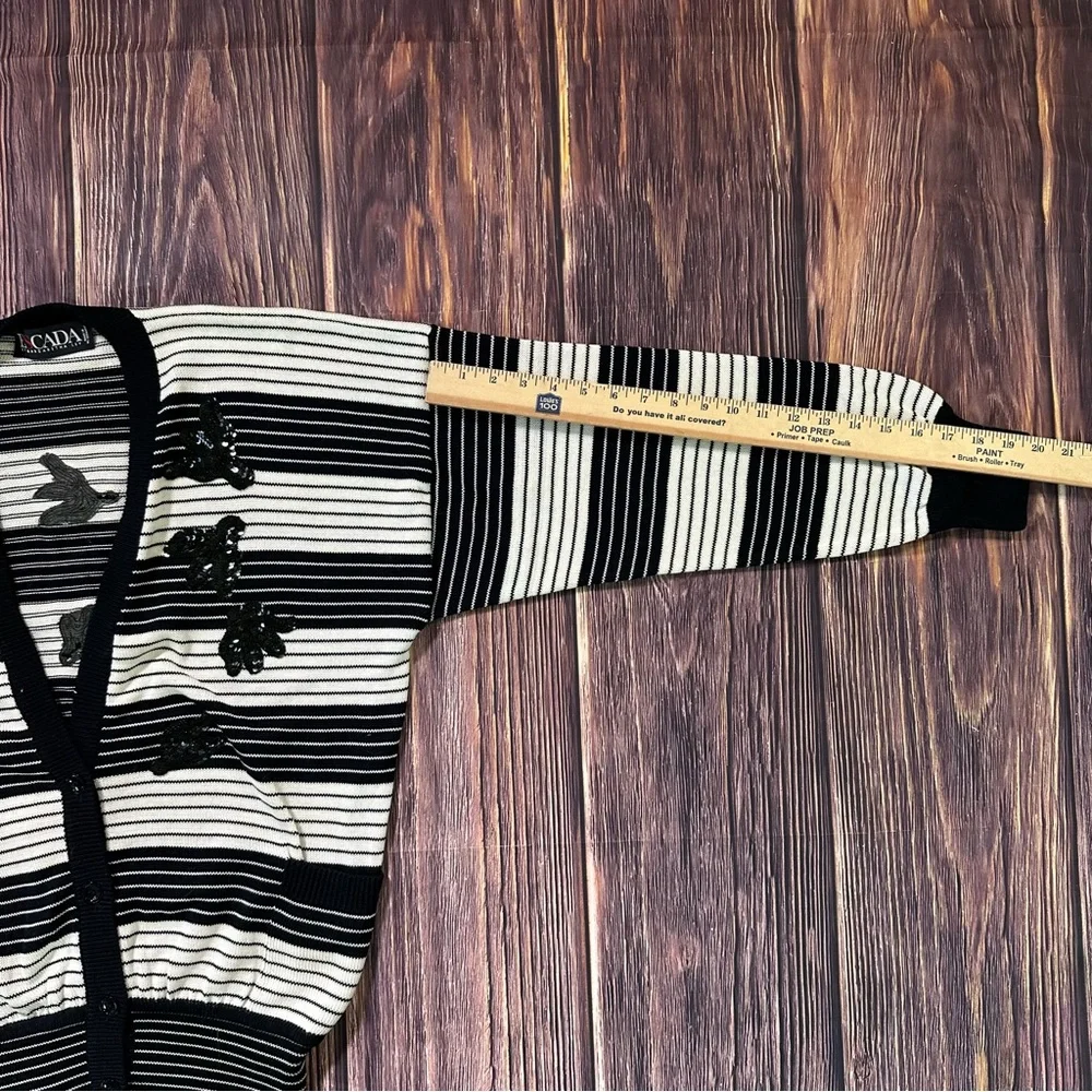 Vintage Escada Margaretha Ley Cardigan 38 US 8 Black Off‎ White Striped Sequin